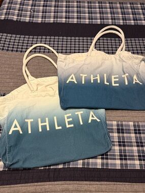 Bundle - Athleta Ombre Teal and White Canvas Totes